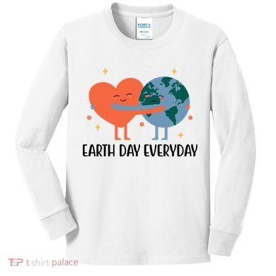 Earth Day Everyday Cute Heart Kids Long Sleeve Shirt