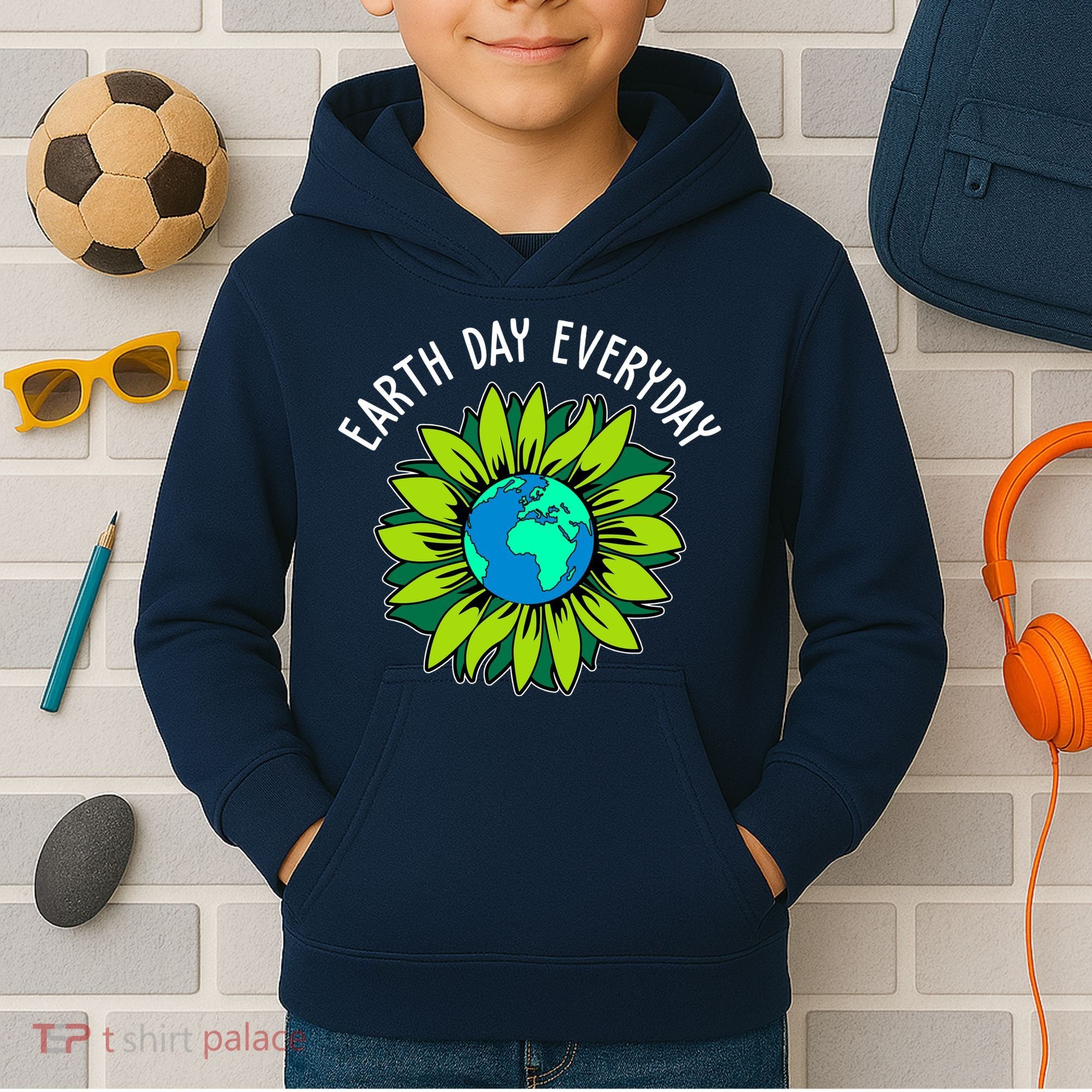 Earth Day Everyday Flower Globe Kids Hoodie