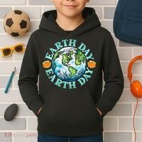Earth Day Every Day Rainbow Globe Save The Planet Kids Hoodie thumb 2