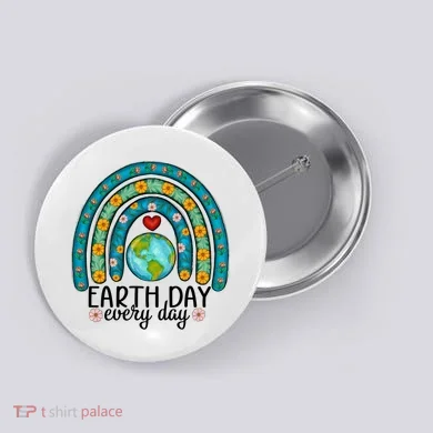 Earth Day Every Day Save Our Planet Rainbow Tree Button