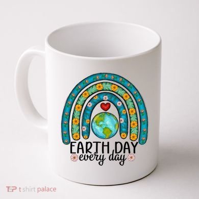 Earth Day Every Day Save Our Planet Rainbow Tree Coffee Mug