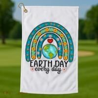 Earth Day Every Day Save Our Planet Rainbow Tree Golf Towel thumb 1