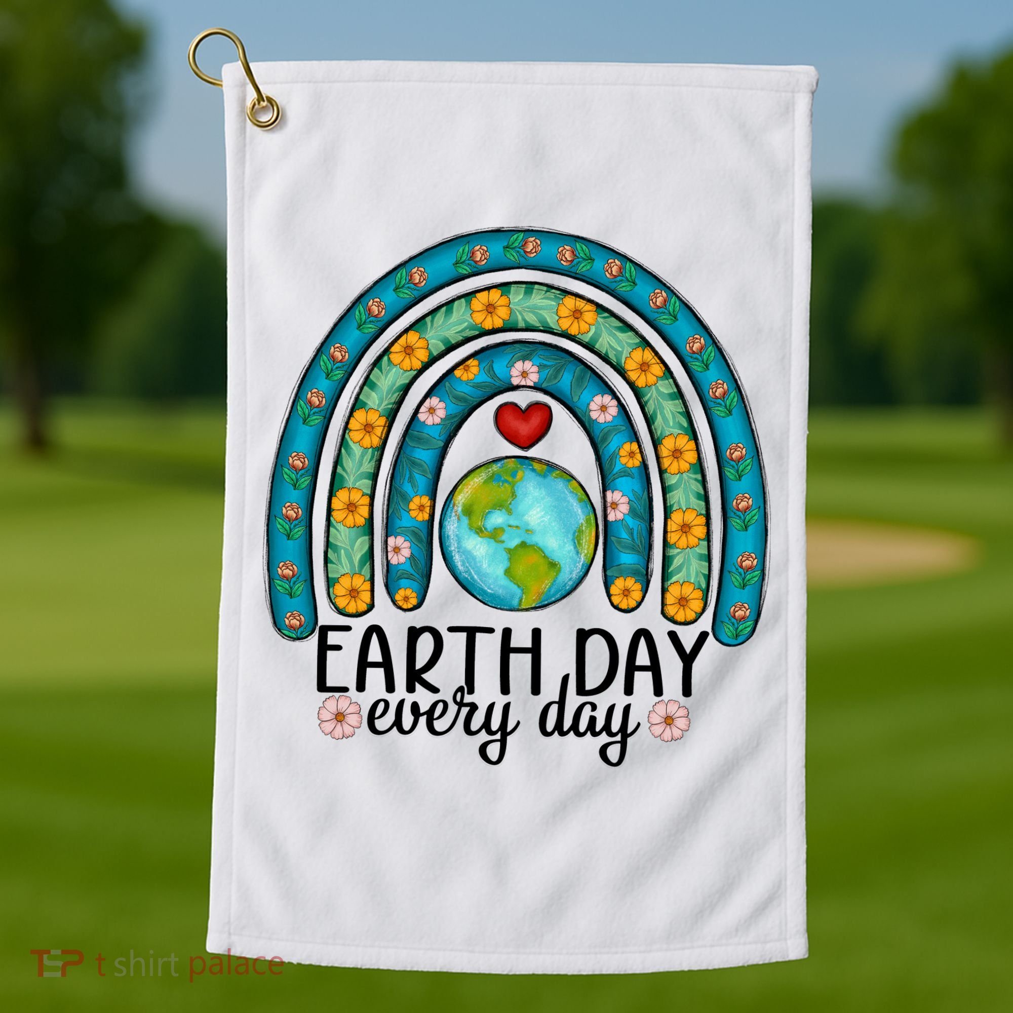 Earth Day Every Day Save Our Planet Rainbow Tree Golf Towel