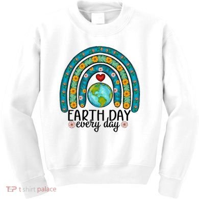 Earth Day Every Day Save Our Planet Rainbow Tree Kids Sweatshirt
