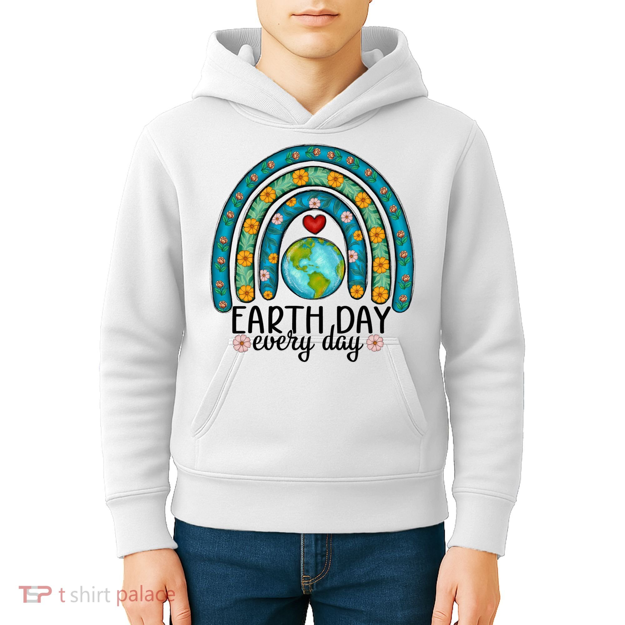 Earth Day Every Day Save Our Planet Rainbow Tree Kids Hoodie