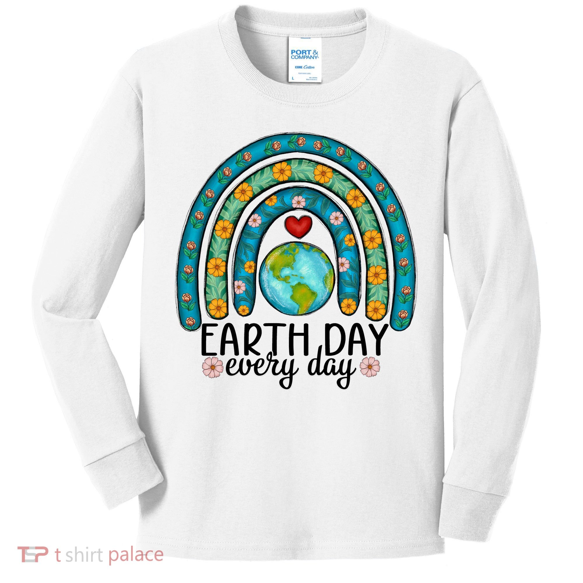 Earth Day Every Day Save Our Planet Rainbow Tree Kids Long Sleeve Shirt