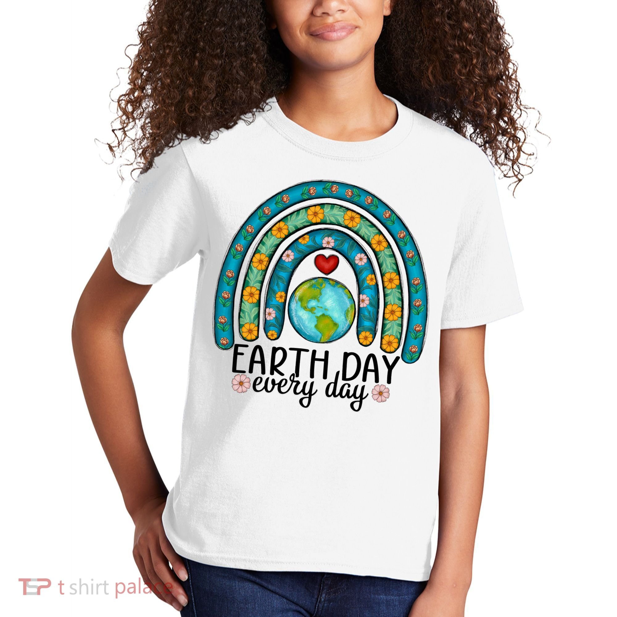 Earth Day Every Day Save Our Planet Rainbow Tree Kids T-Shirt