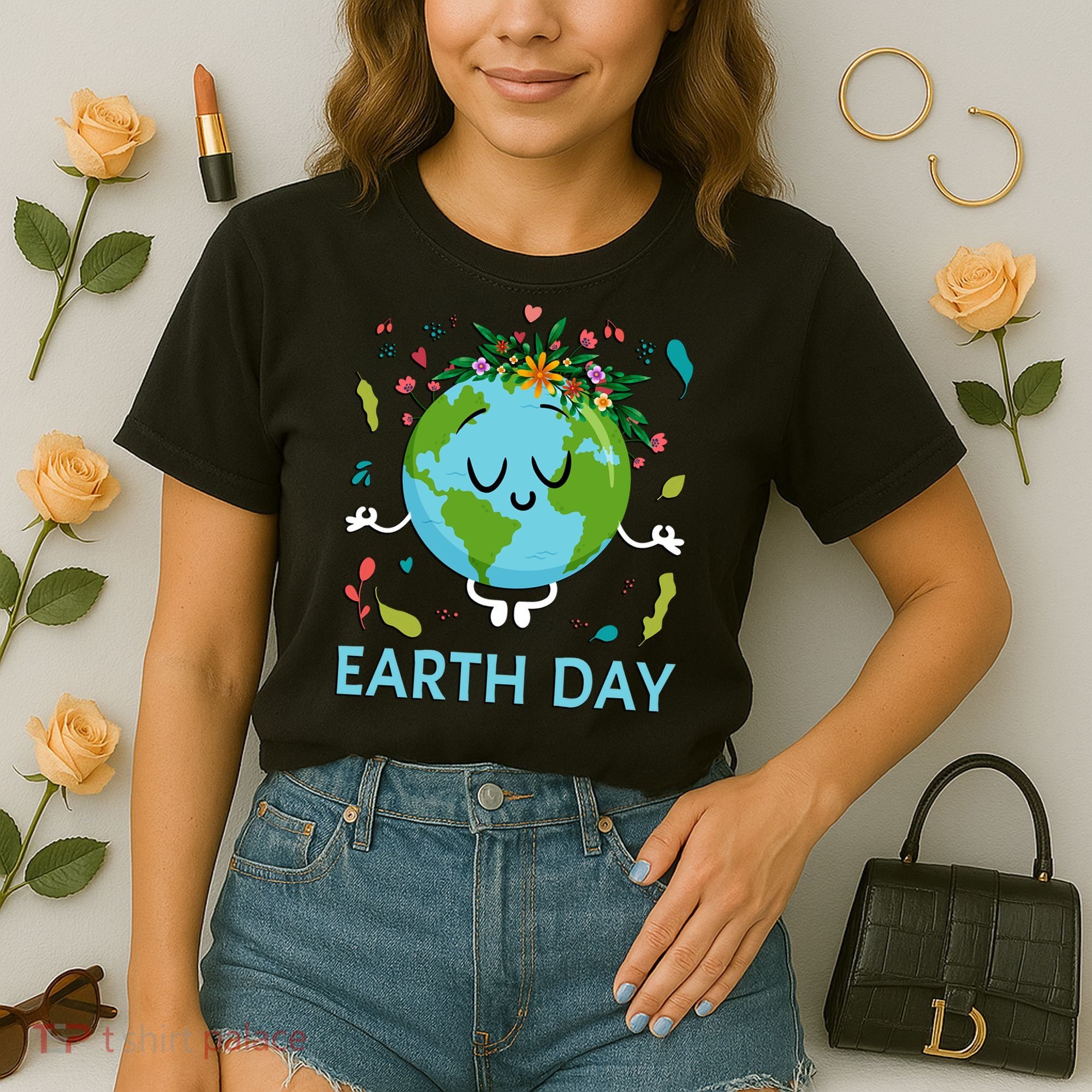 Earth Day Floral Cute & Peaceful Planet Earth Day  Comfort Colors Boxy T-Shirt