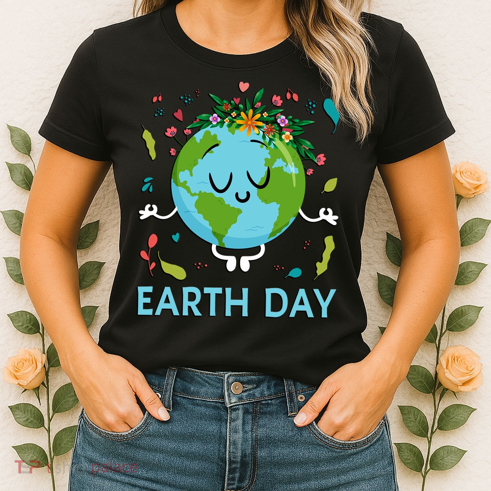 Earth Day Floral Cute & Peaceful Planet Earth Day  Women's T-Shirt