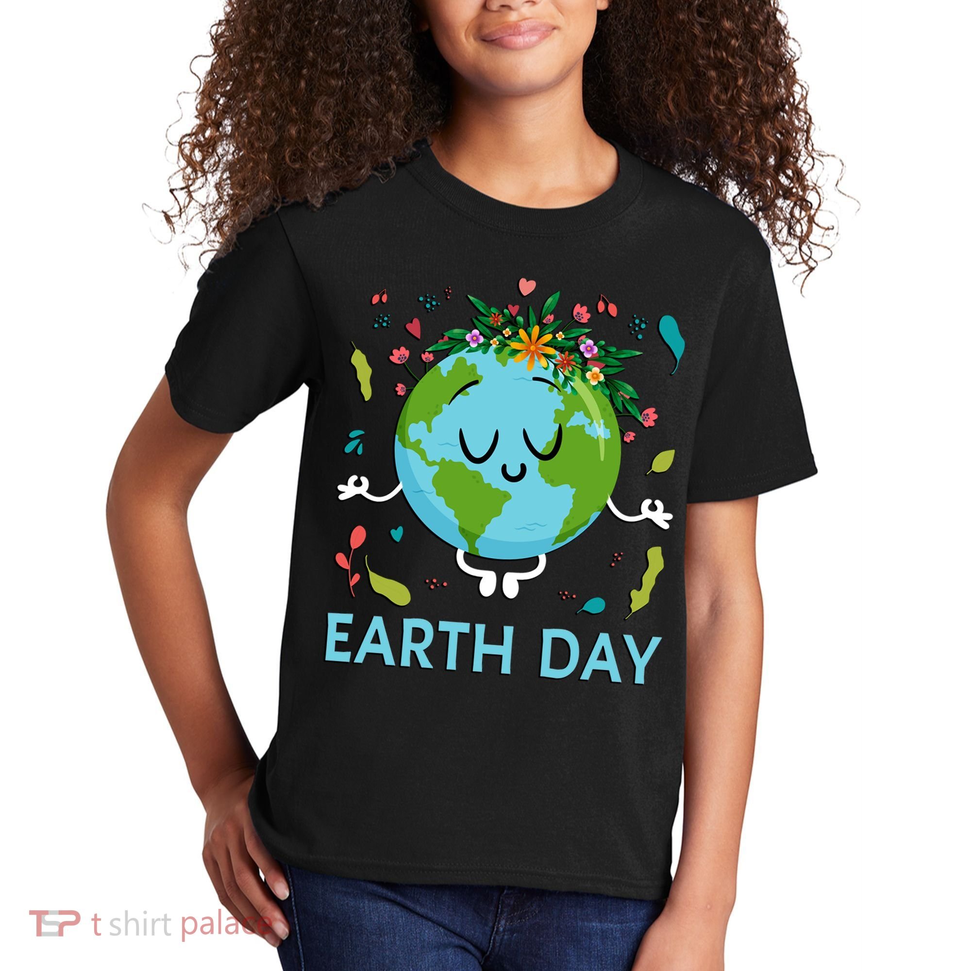 Earth Day Floral Cute & Peaceful Planet Earth Day  Kids T-Shirt