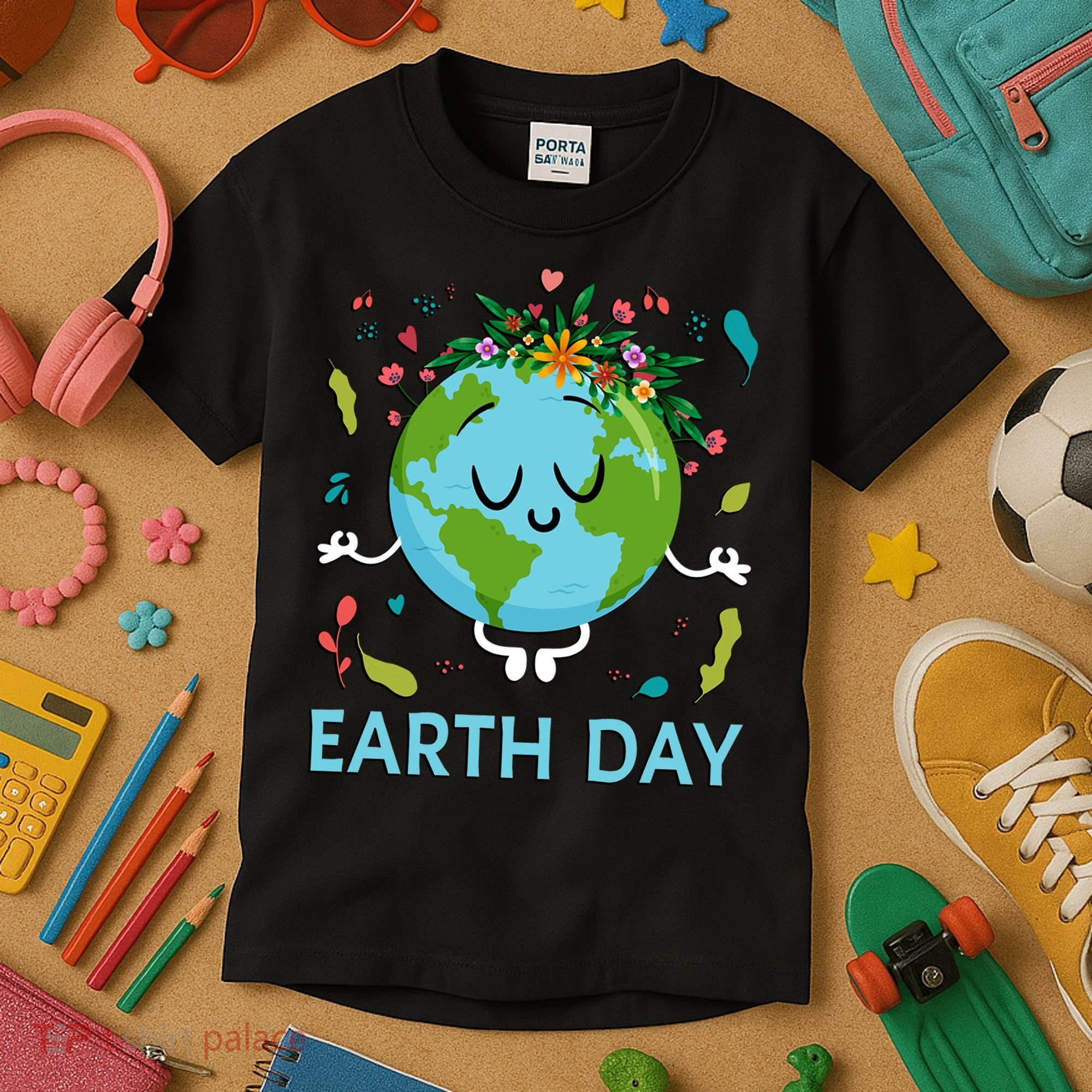 Earth Day Floral Cute & Peaceful Planet Earth Day  Kids T-Shirt