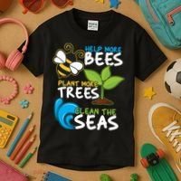 Earth Day Help More Bee Plant More Trees Clean The Seas Kids T-Shirt thumb 3