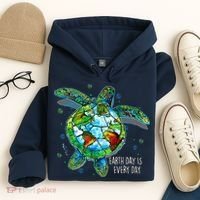 Earth Day Is Every Day Funny Sea Turtle Animal Saving Earth Hoodie thumb 4