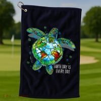 Earth Day Is Every Day Funny Sea Turtle Animal Saving Earth Golf Towel thumb 1