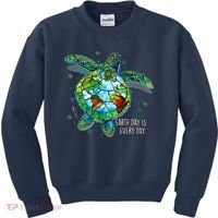 Earth Day Is Every Day Funny Sea Turtle Animal Saving Earth Kids Sweatshirt thumb 0