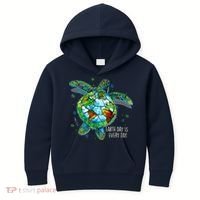 Earth Day Is Every Day Funny Sea Turtle Animal Saving Earth Kids Hoodie thumb 0