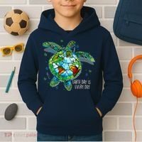 Earth Day Is Every Day Funny Sea Turtle Animal Saving Earth Kids Hoodie thumb 2
