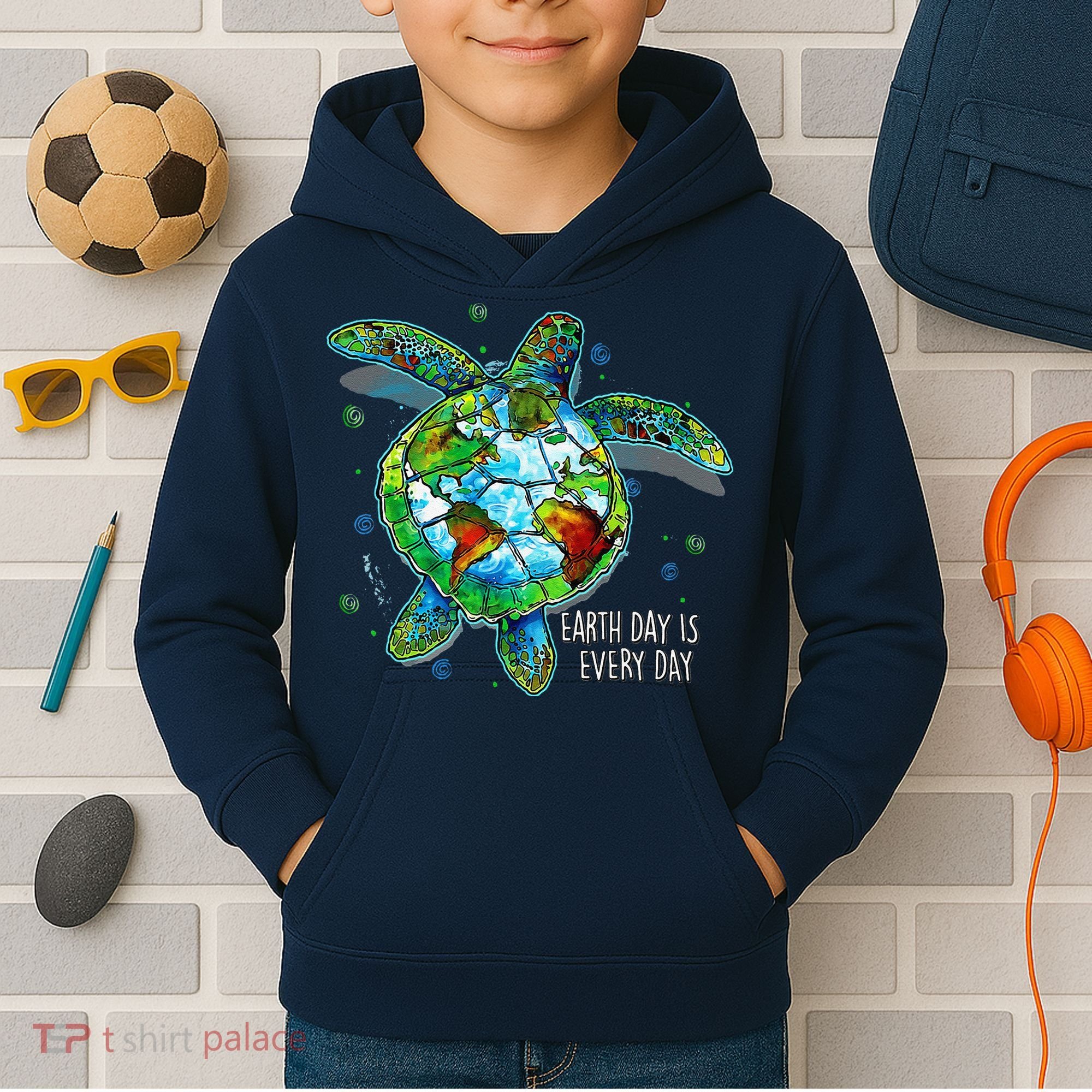 Earth Day Is Every Day Funny Sea Turtle Animal Saving Earth Kids Hoodie