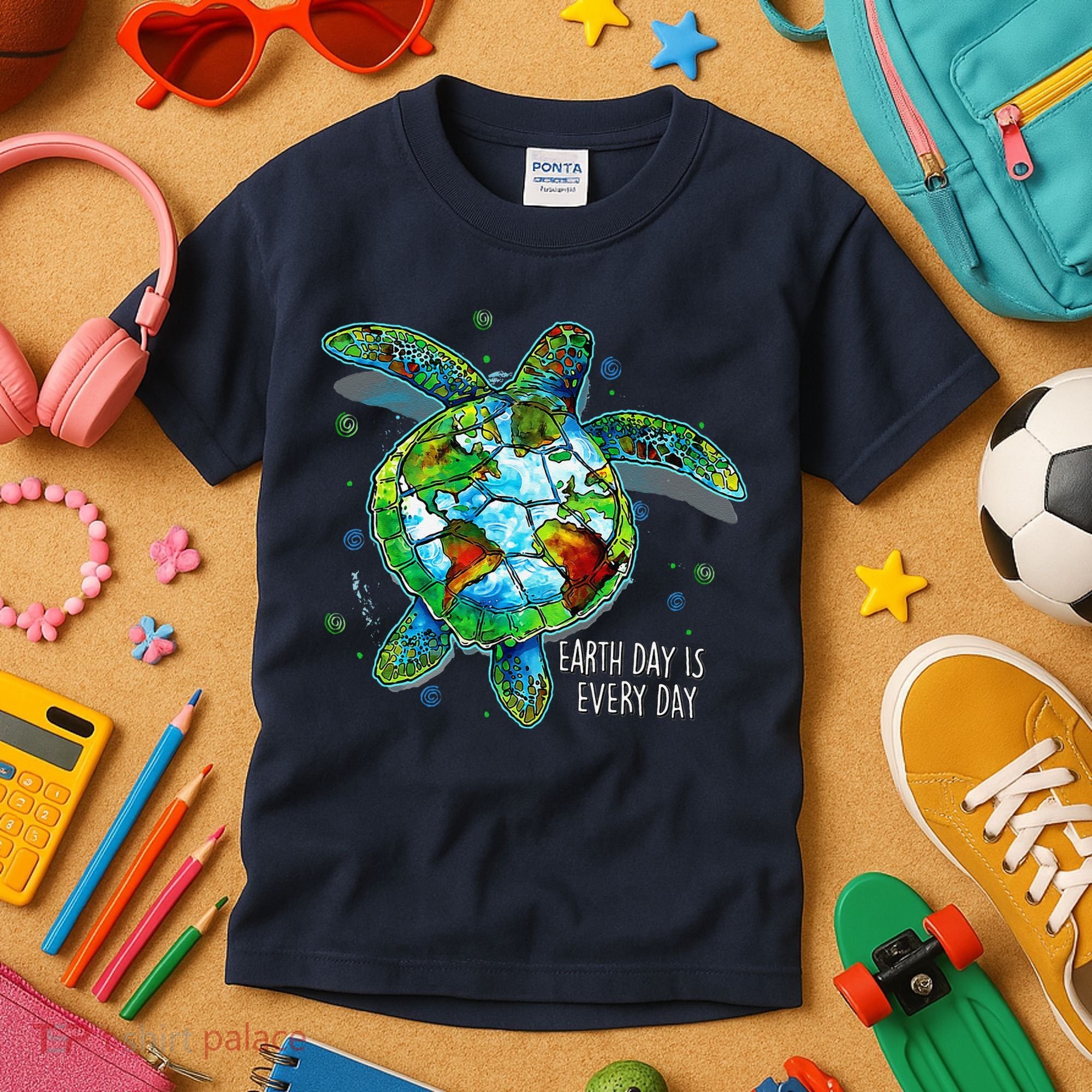 Earth Day Is Every Day Funny Sea Turtle Animal Saving Earth Kids T-Shirt