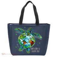 Earth Day Is Every Day Funny Sea Turtle Animal Saving Earth Tote Bag thumb 0