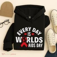 Every Day Is Worlds Aids Day HIV AIDS Awareness Red Ribbon Hoodie thumb 4