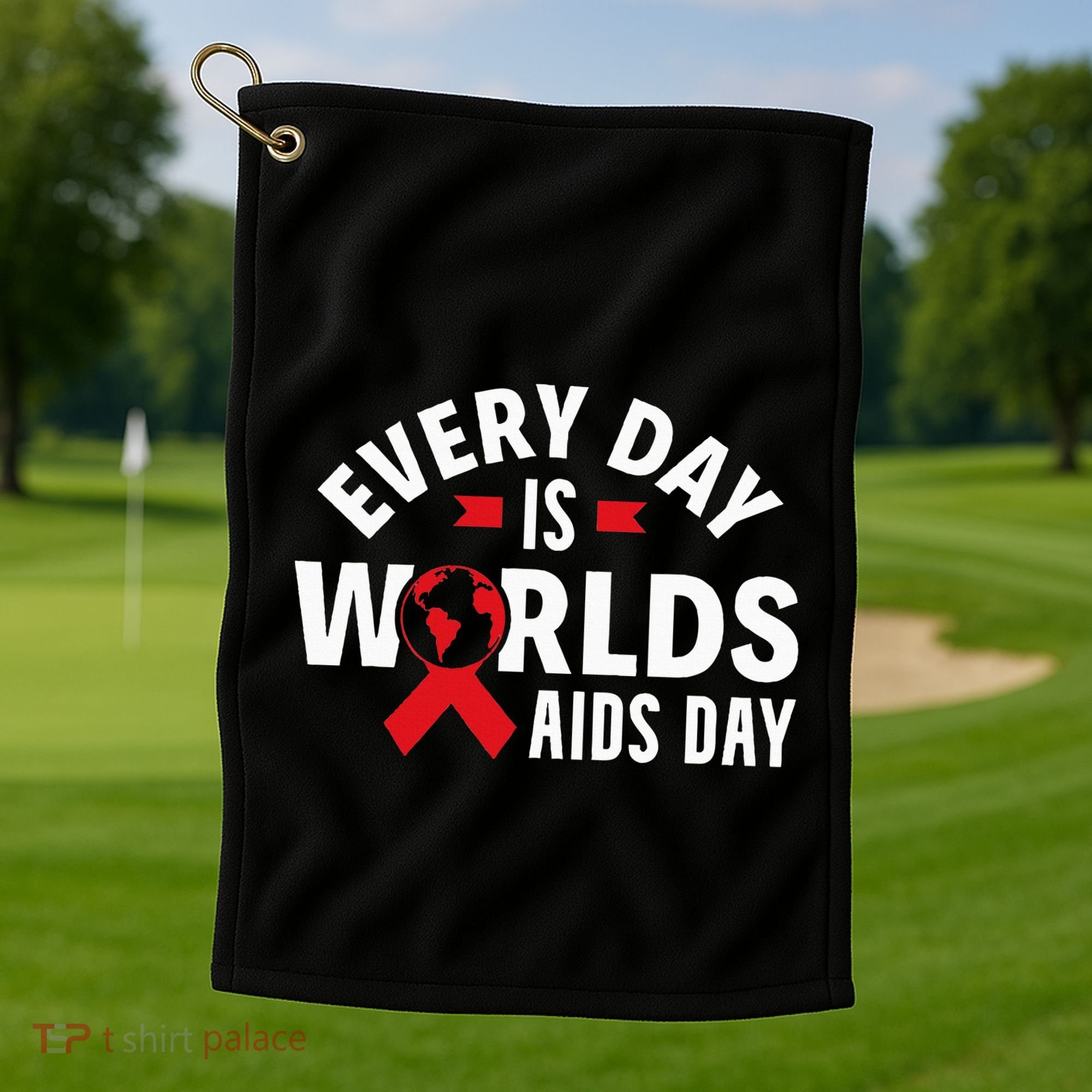 Every Day Is Worlds Aids Day HIV AIDS Awareness Red Ribbon Golf Towel