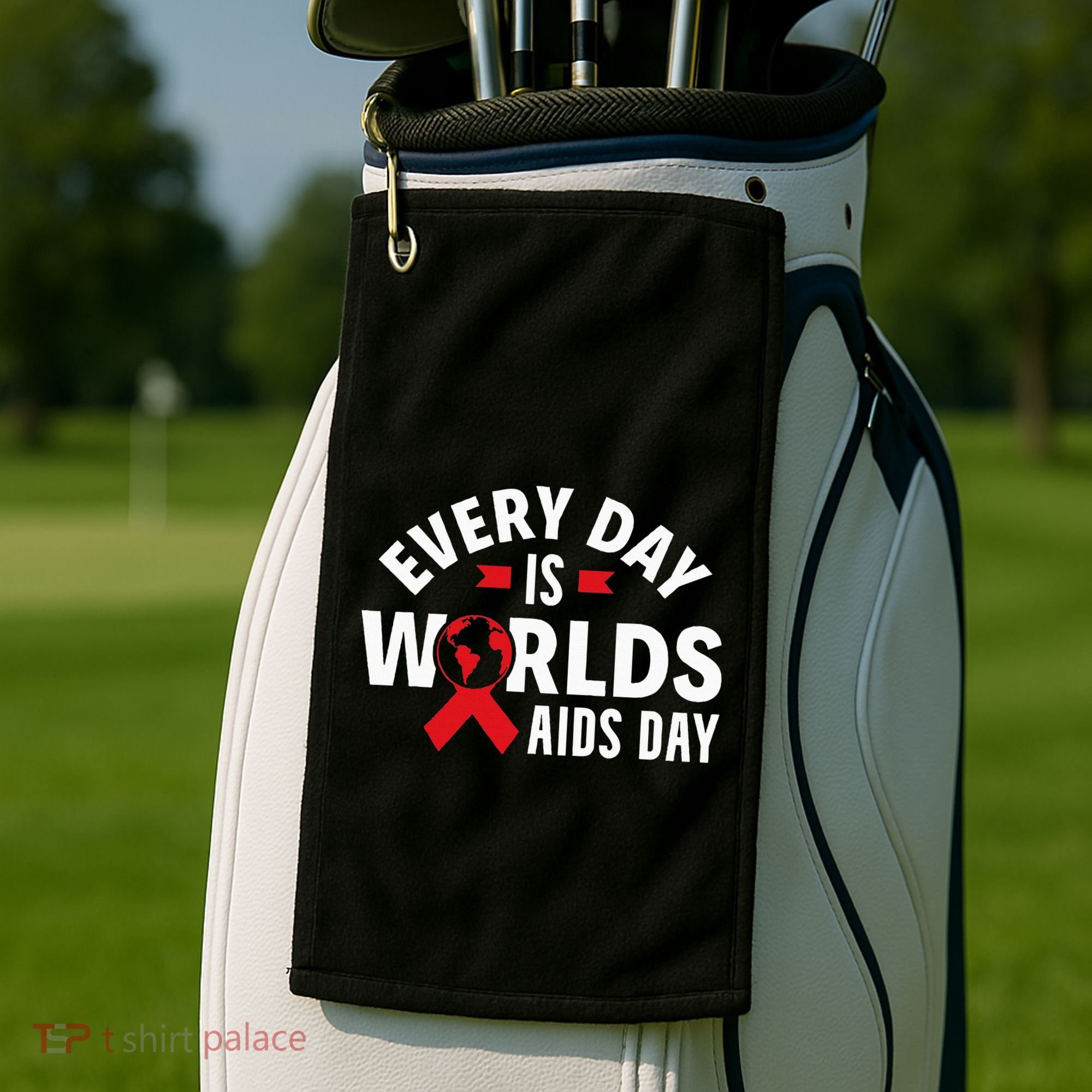 Every Day Is Worlds Aids Day HIV AIDS Awareness Red Ribbon Golf Towel