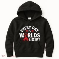 Every Day Is Worlds Aids Day HIV AIDS Awareness Red Ribbon Kids Hoodie thumb 0