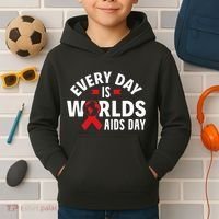 Every Day Is Worlds Aids Day HIV AIDS Awareness Red Ribbon Kids Hoodie thumb 2