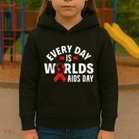 Every Day Is Worlds Aids Day HIV AIDS Awareness Red Ribbon Kids Hoodie thumb 3