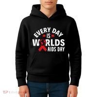 Every Day Is Worlds Aids Day HIV AIDS Awareness Red Ribbon Kids Hoodie thumb 4