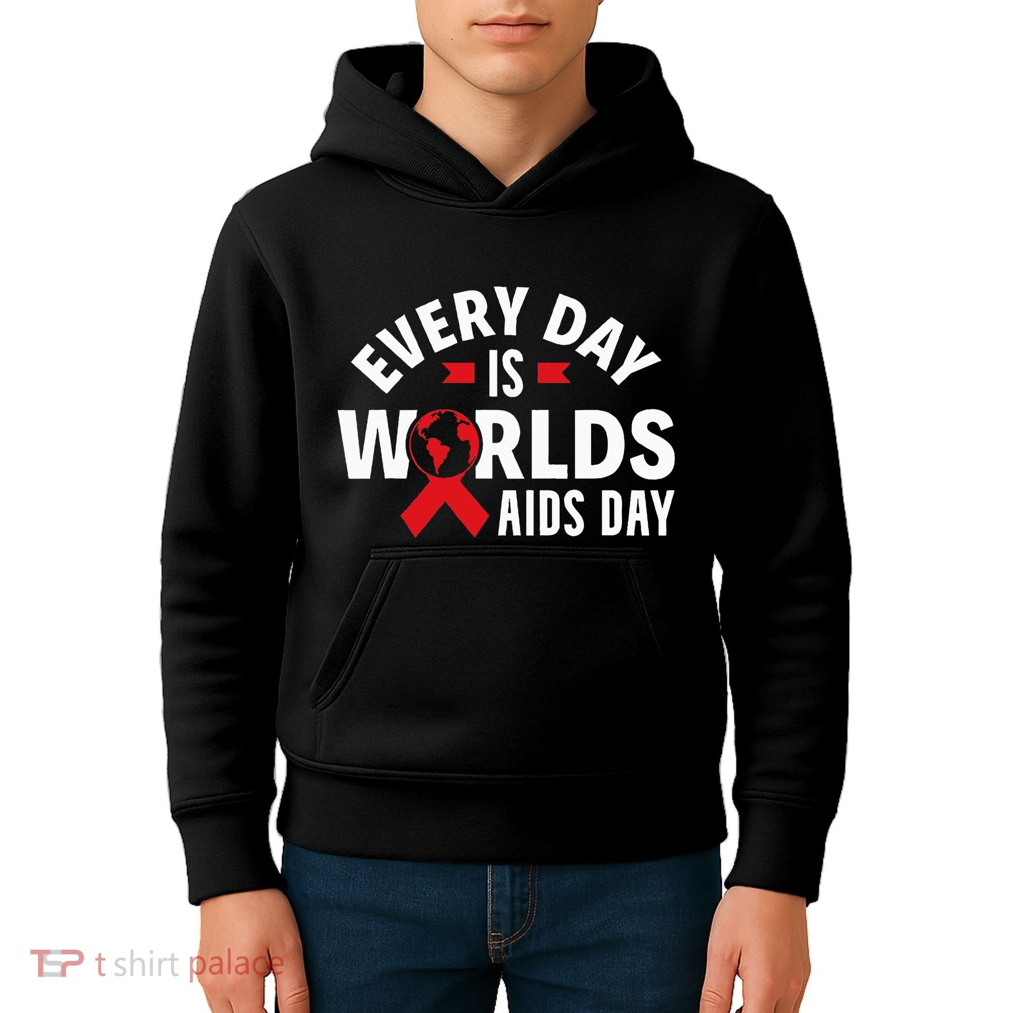 Every Day Is Worlds Aids Day HIV AIDS Awareness Red Ribbon Kids Hoodie