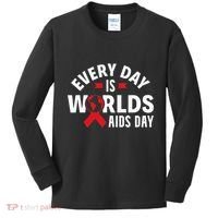 Every Day Is Worlds Aids Day HIV AIDS Awareness Red Ribbon Kids Long Sleeve Shirt thumb 0