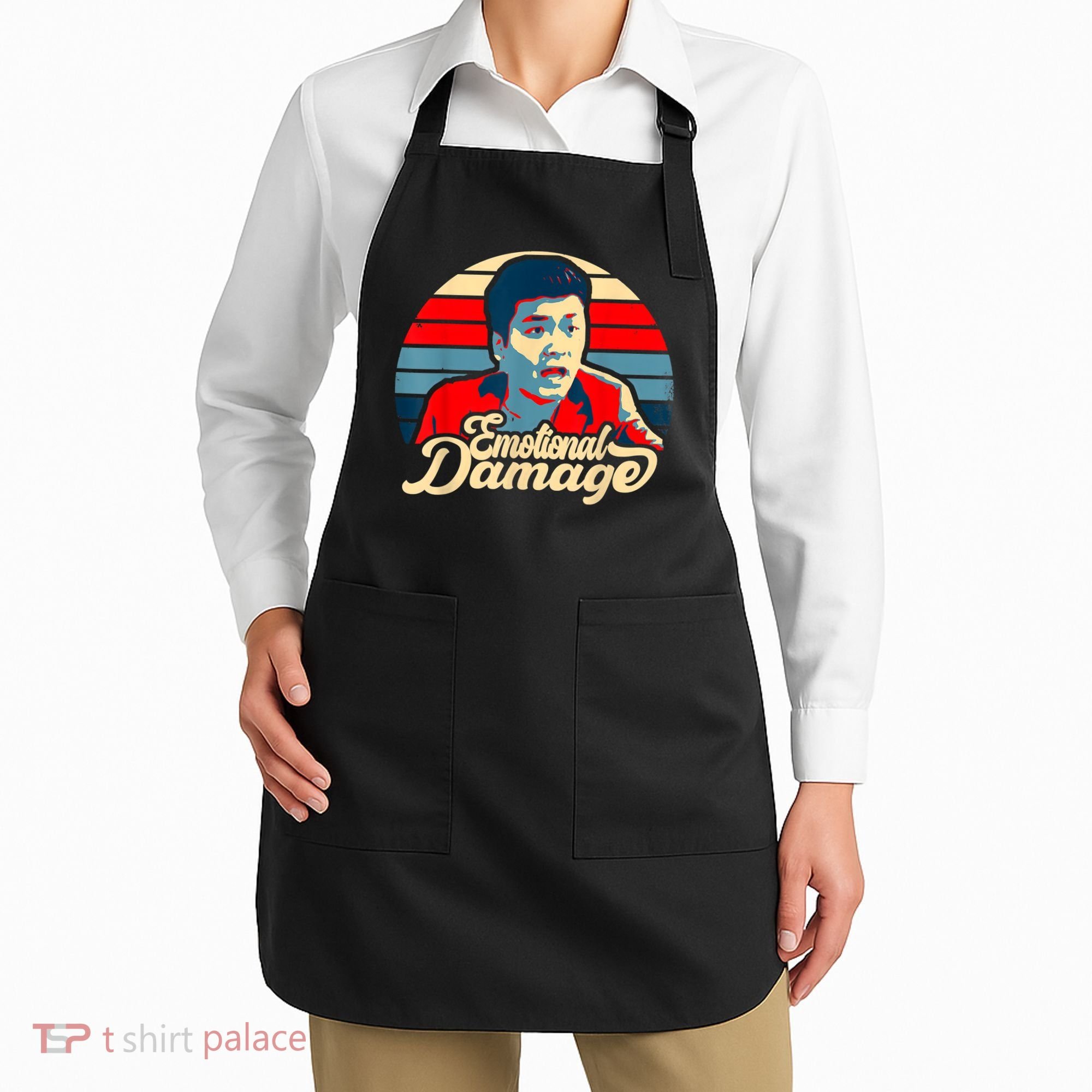 Emotional Damage Meme Funny Asian Guy Retro Hope Sunset Apron