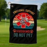 Emotional Do Not Pet Emotional Support Husband Funny Golf Towel thumb 1