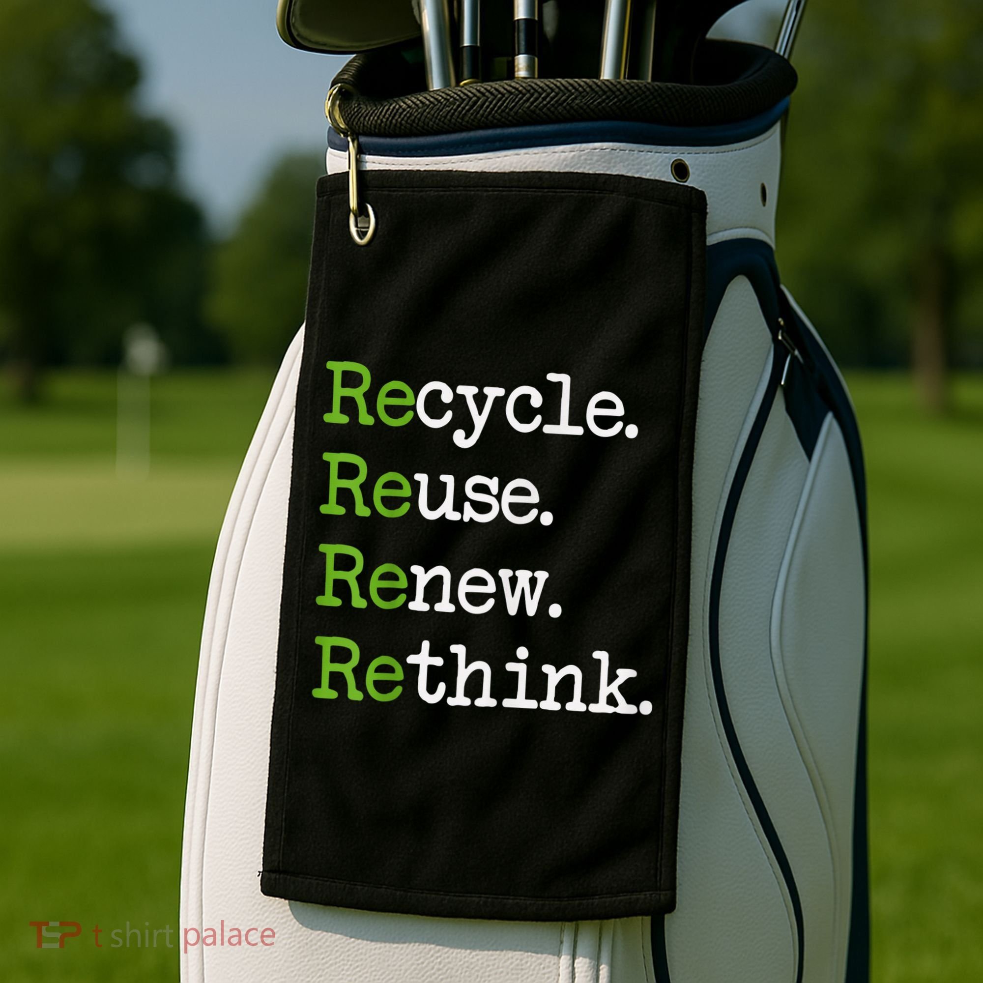 Earth Day Recycle Reuse Renew Rethink Environmental Activism Golf Towel