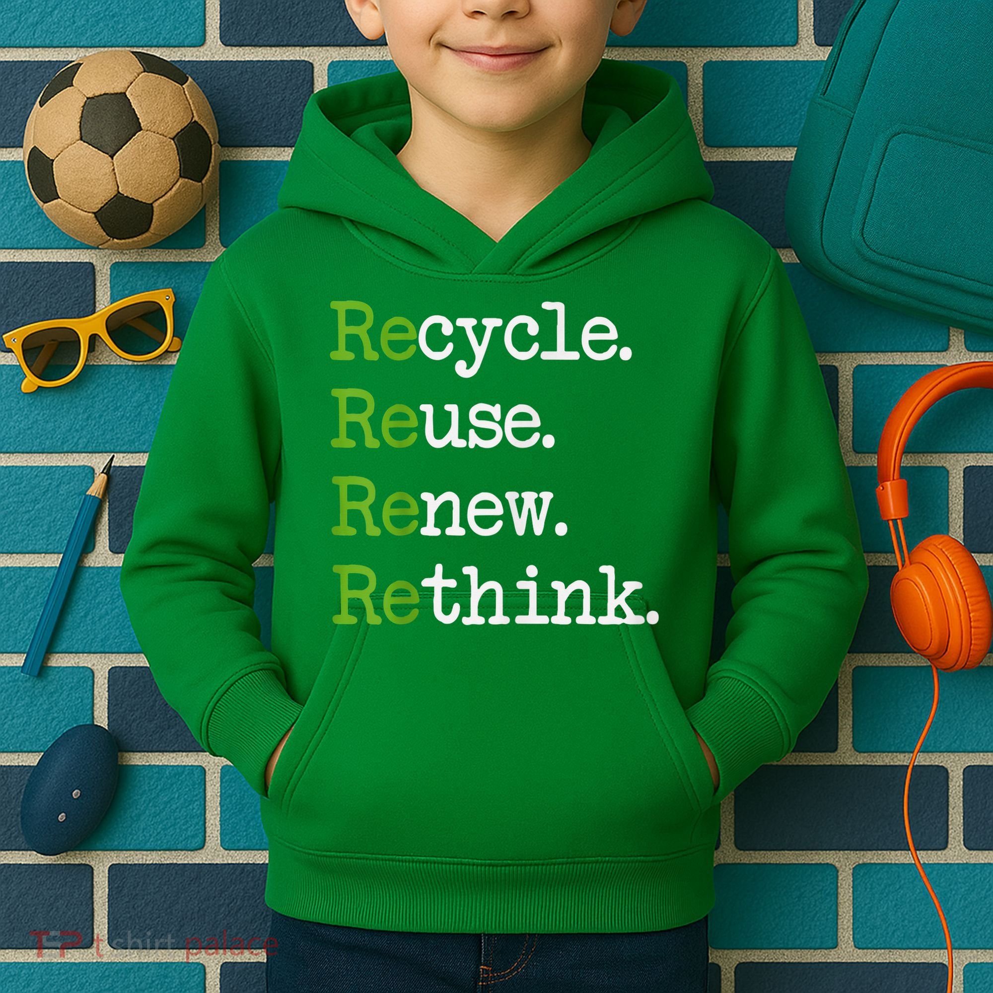 Earth Day Recycle Reuse Renew Rethink Environmental Activism Kids Hoodie