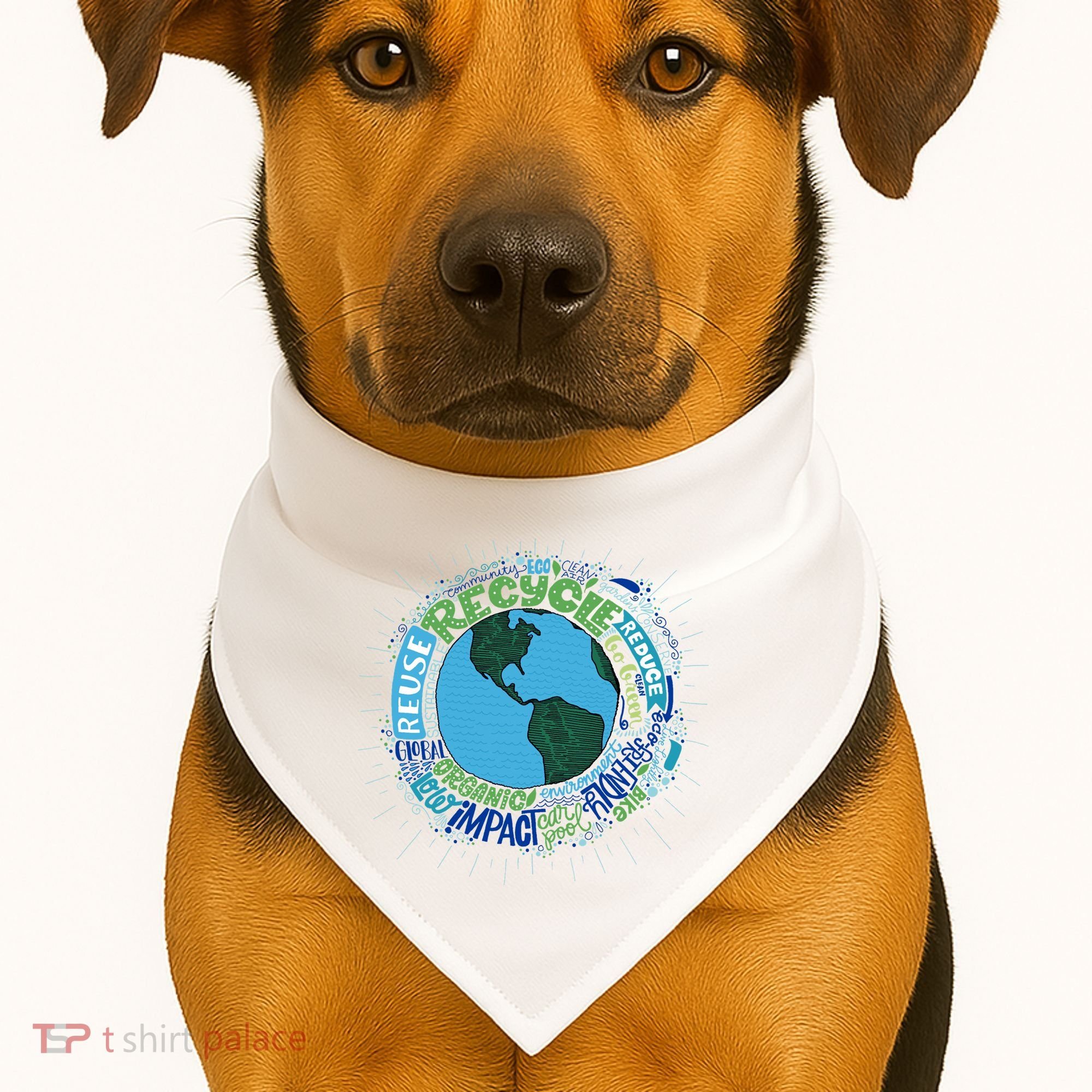 Earth Day Recycle Globe USA-Made Doggie Bandana