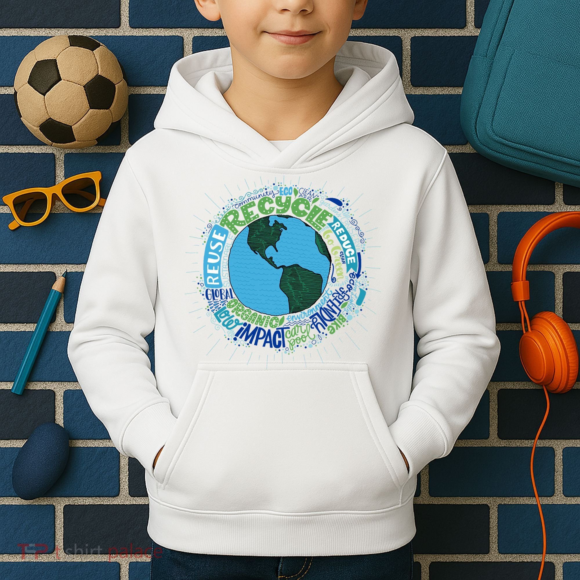 Earth Day Recycle Globe Kids Hoodie