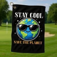 Earth Day Stay Cool Save The Planet Golf Towel thumb 1