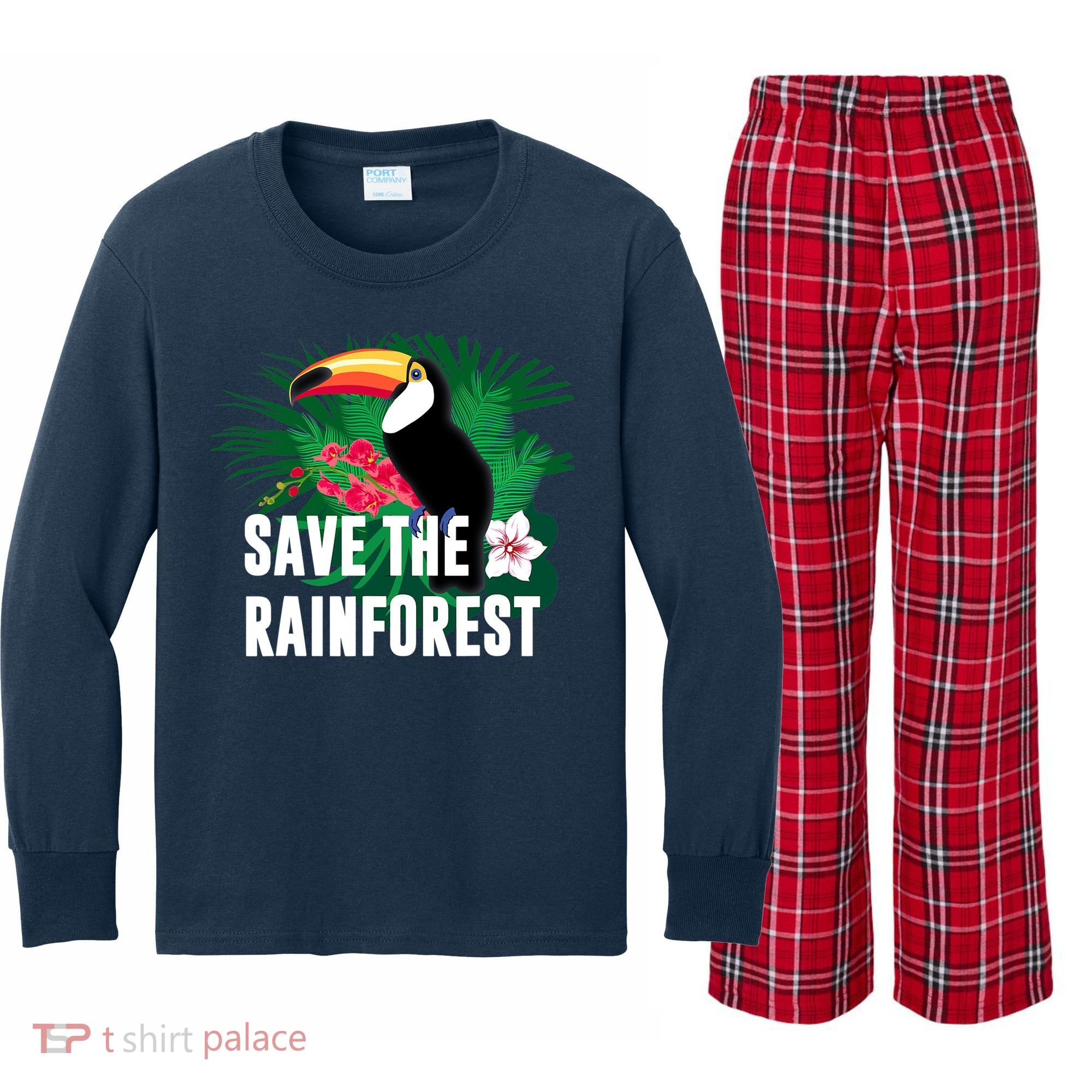Earth Day Save The Rainforest Kids Long Sleeve Plaid Pajama Set