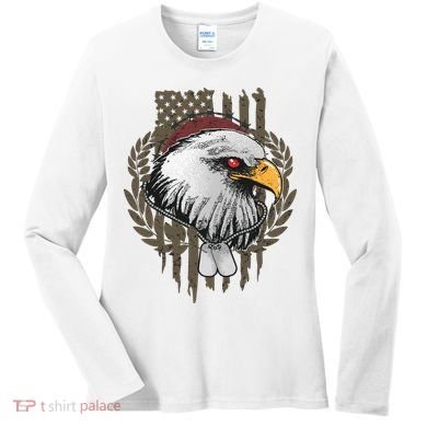 US Military Eagle Dog Tags American Flag Women's Long Sleeve Shirt