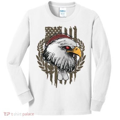 US Military Eagle Dog Tags American Flag Kids Long Sleeve Shirt