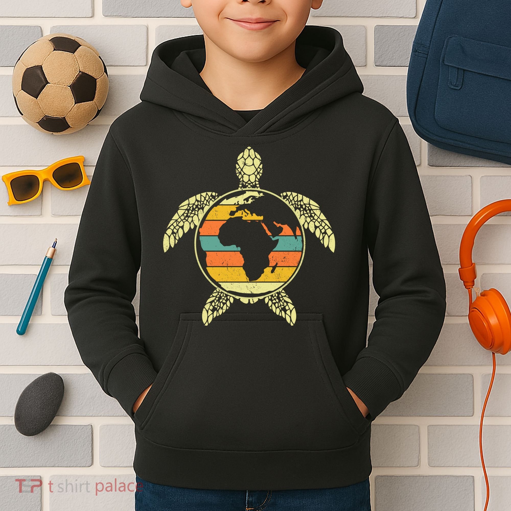 Earth Day Turtle Retro Kids Hoodie