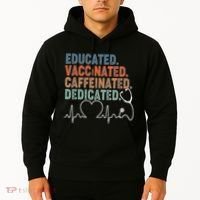 Educated Vaccinated Caffeinated Dedicated Heartbeat Stethoscope Hoodie thumb 2