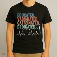Educated Vaccinated Caffeinated Dedicated Heartbeat Stethoscope T-Shirt thumb 3