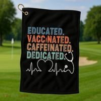 Educated Vaccinated Caffeinated Dedicated Heartbeat Stethoscope Golf Towel thumb 1