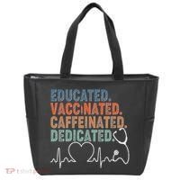 Educated Vaccinated Caffeinated Dedicated Heartbeat Stethoscope Tote Bag thumb 0