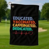 Educated Vaccinated Caffeinated Dedicated Nurse Golf Towel thumb 1