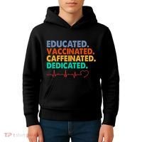 Educated Vaccinated Caffeinated Dedicated Nurse Kids Hoodie thumb 4